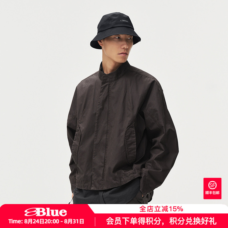 Lanqi All-Cotton Soft Scimitar-Sleeve Workwear Stand-Up Collar Jacket 2026 Autumn Oil Wax Fermentation Wash Vintage Short Jacket for Men