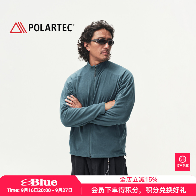 Lanqi Checkered Fleece Warm Stand-Up Collar Mid-Layer Polartec Outdoor Casual Raglan Sleeve Cardigan Sweatshirt for Men