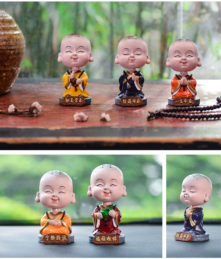 Dễ thương nhà sư nhỏ trang trí xe phụ kiện xe hơi di chuyển đầu xe trang trí an ninh xe trang trí xe đệm ghế xe ô tô