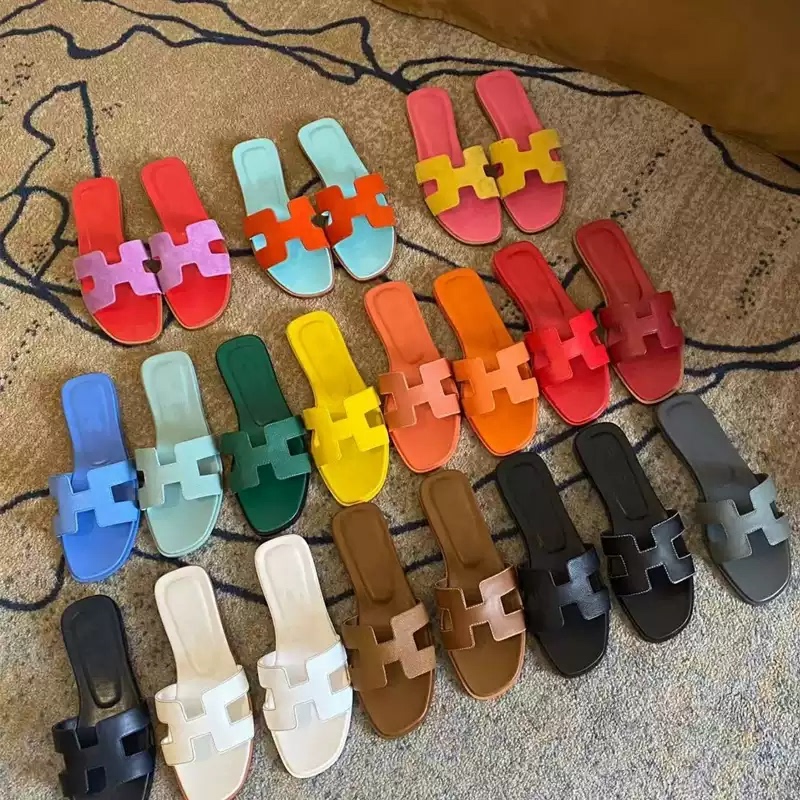 Sheepskin Version~Square-Toe Summer Flat Sandals with Thick Heels for Outdoor Wear, H-Shaped Flat Slippers for Women, Beach Casual