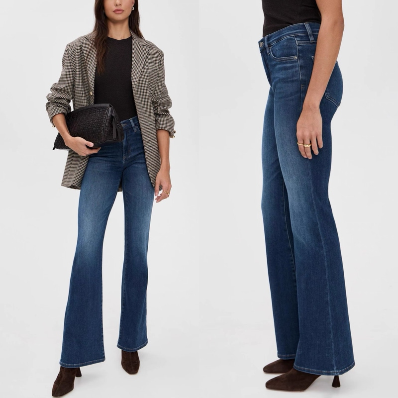 2026 New Model American Frame Denim Song Zuer Style Dark Blue Denim Flared Pants for Women