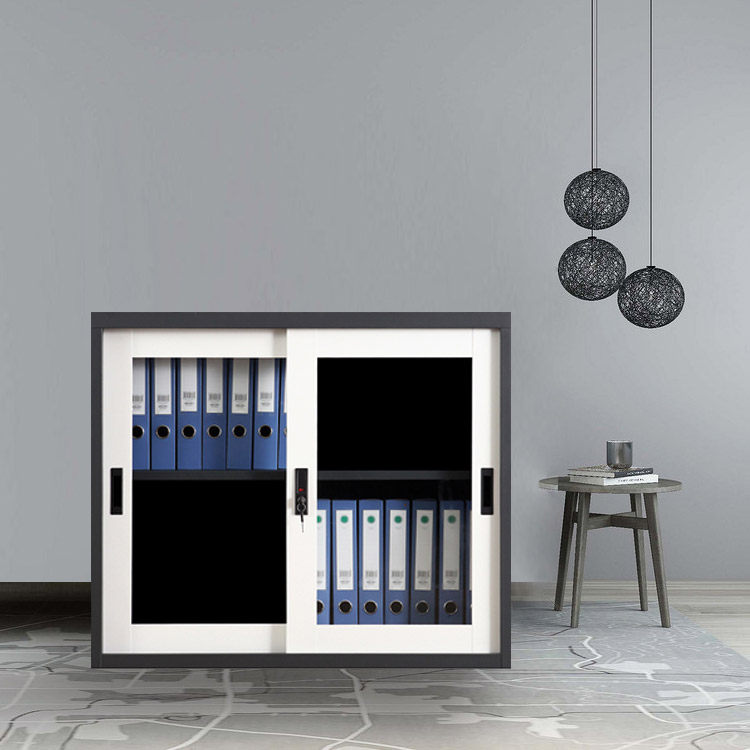 Via glass moving door cabinet mute slide rail office cabinet big instrumental cabinet grey white cover color black white 760 high