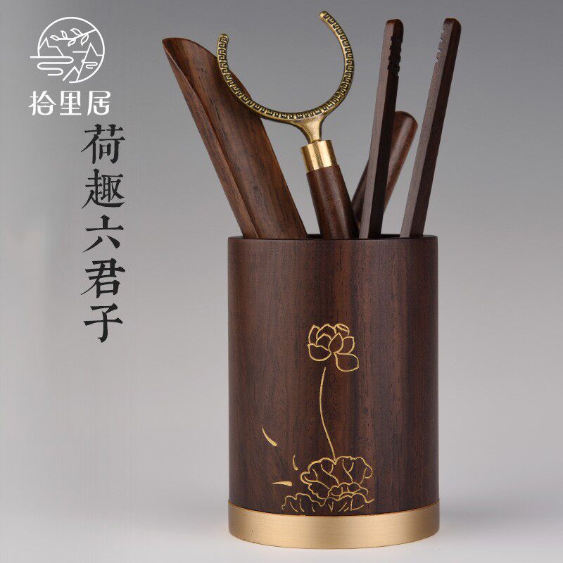 Shiliju Kung Fu Tea Set Tea Ceremony Parts Ebony Solid Wood Six Gentlemen Tea Clip Tea Spoon Pu 'er Tea Knife Set