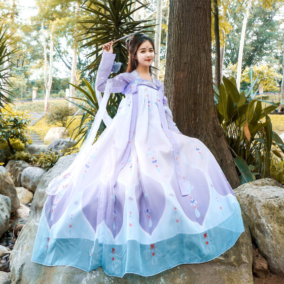 Hanfu တရုတ်စတိုင်နွေရာသီနတ်သမီးပုံပြင်စူပါနတ်သမီးပုံပြင်လှပရှေးဟောင်းစတိုင်ဂေါ်ဖီထုပ်ဝတ်စုံအပြည့်အဝခါးစစ်မှန်သောကျောင်းသား