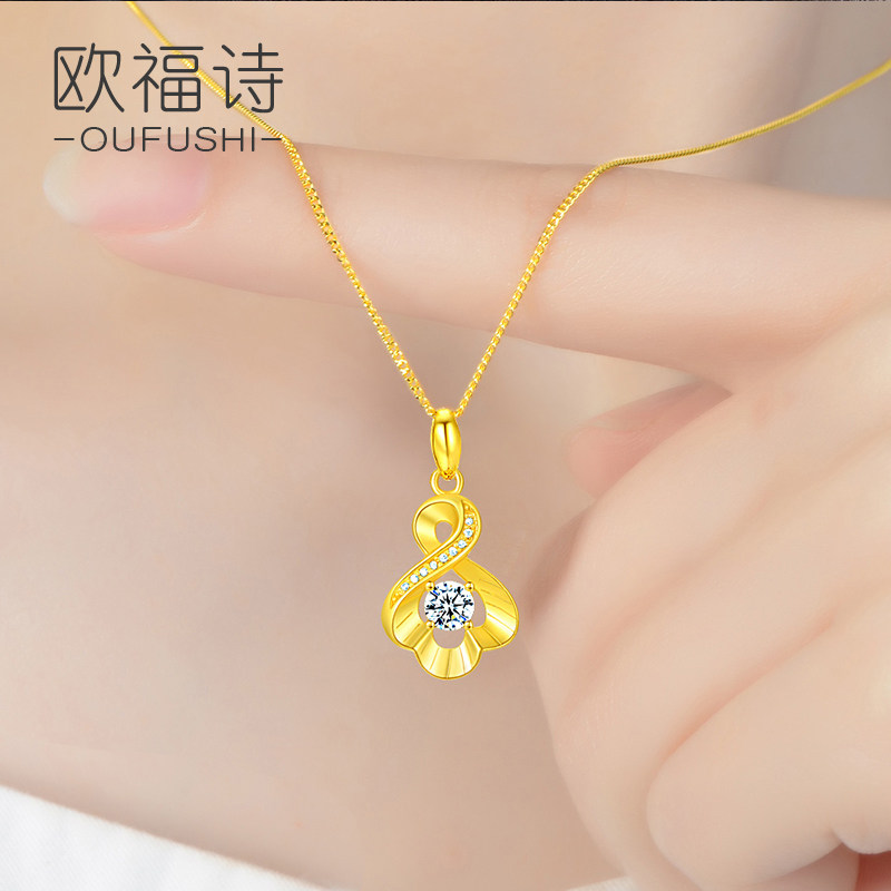 Oufushi Gold Necklace Women's 24K Pure Gold Clavicle Pendant 999 Pure Gold Ladies' New Style for Girlfriend