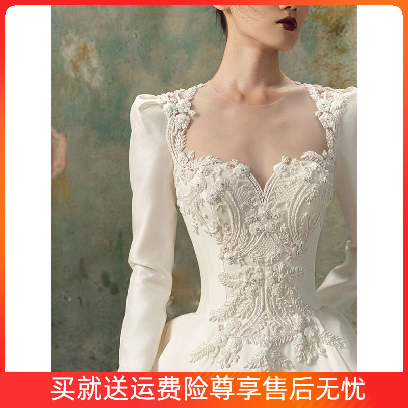 French retro wedding dress bride 2024 new main yarn heavy industry small man going out yarn high-quality texture autumn and winter