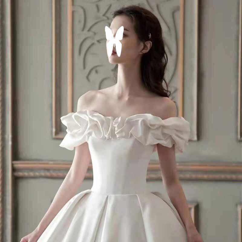 Satin light wedding dress 2022 new bridal main wedding dress Temperament Palace Windy small sub-lined up for summer 