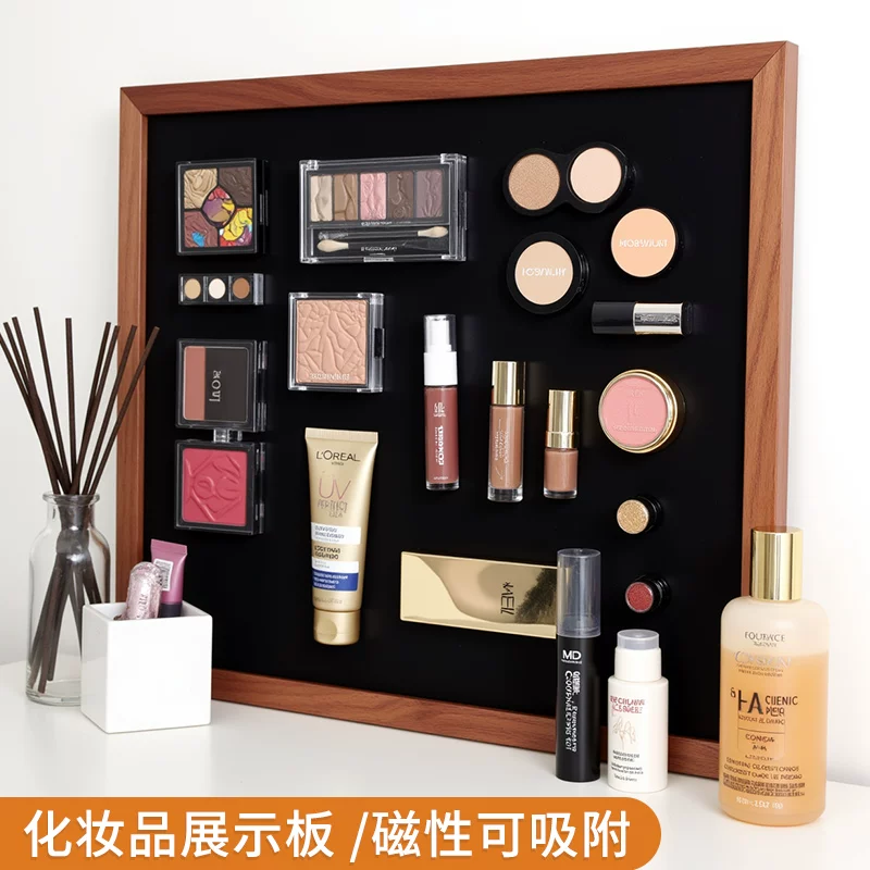 Fridge magnet, stand from natural wood, board, wall magnetic erasable enamel, cosmetic storage system, photo writing, training
