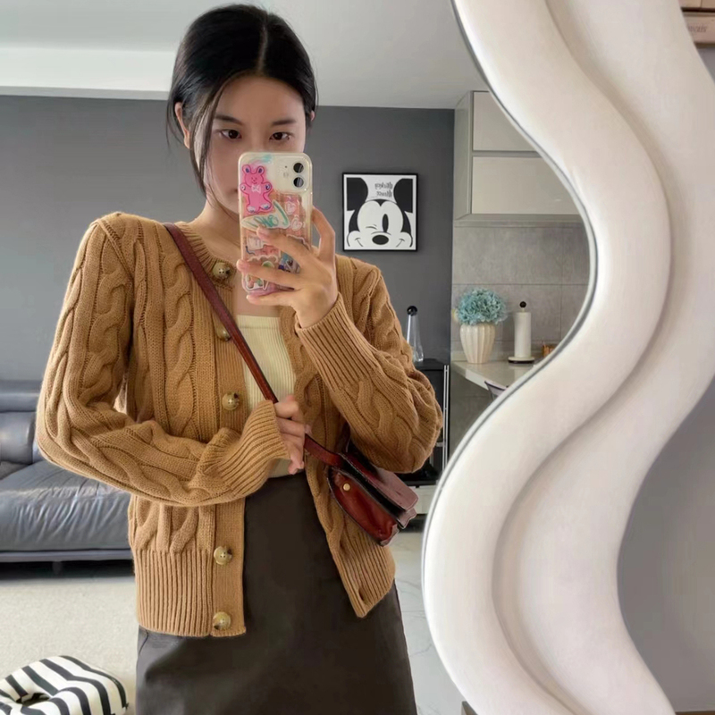 Feel Free to Compare~ Autumn and Winter Ralph Rl Embroidered Pony Logo Wool Cable Knit Cardigan Sweater Coat for Women