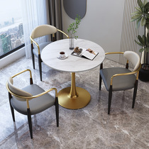 Simple and modern sales office meeting and negotiation table and chair combination light luxury rock slab business leisure balcony net red small round table