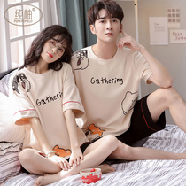 Couple sleepwear summer pure cotton short sleeve shorts 2021 Summer new extras for both men and women Cartoon Home Wear Thin Suit