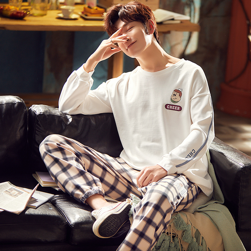 Pajamas men's spring and autumn cotton long-sleeved men's cotton plus size homewear suit men's pajamas autumn and winter