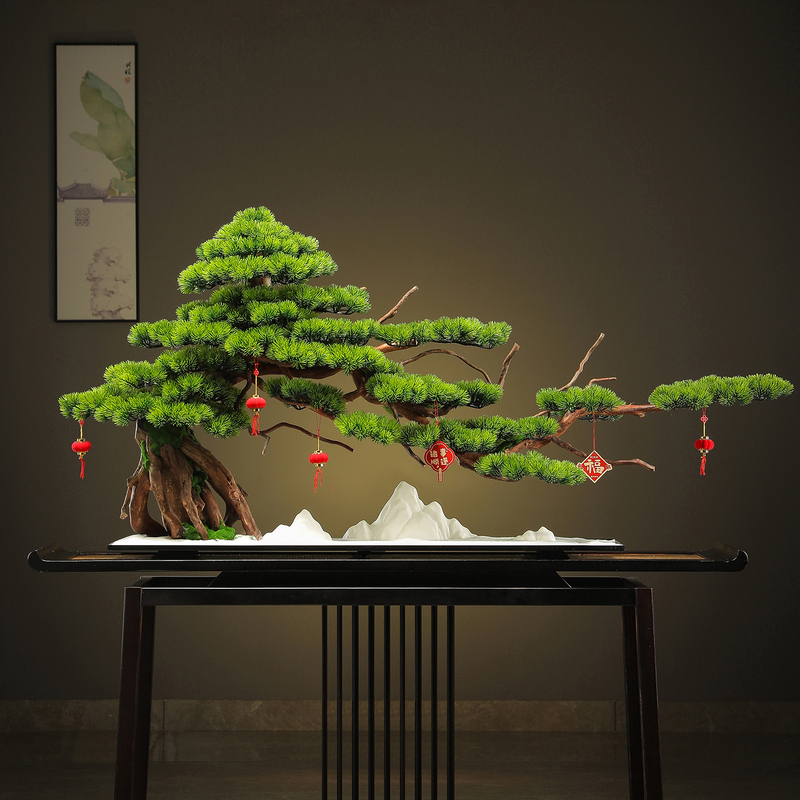 New Chinese-Style Large Artificial Welcoming Pine Tree for Hotel Tea Room, Living Room, Entrance, Tabletop Decoration, Green Plant Micro-Landscape