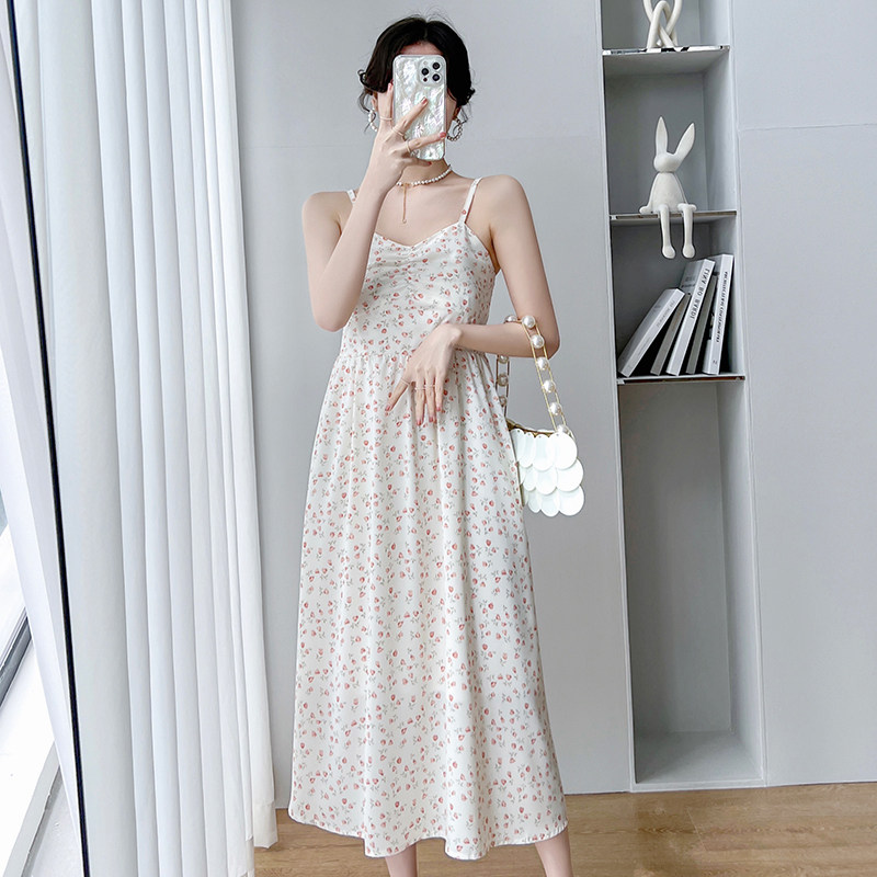 2022 new French style first love snow spinning long dress Broken Flower Harnesses for a Two-Two-Suit Women's Summer