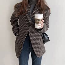 Thousands of birds Gairy suit jacket Womens autumn winter 2021 new small sub-retro Inn wind thickened casual Western suit