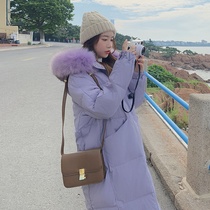 Purple down cotton clothes Women in winter 2021 New Korean version Over Knee Long cotton padded jacket Cotton Clothing Bread Coat