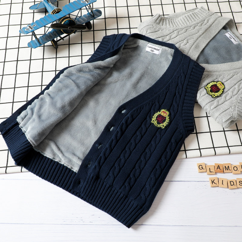 Children Waistcoat Vest Autumn Winter Boy Clothing Boy Vest Plus Suede Thickened Warm Knitwear Knitwear Sweater Jacket Tide