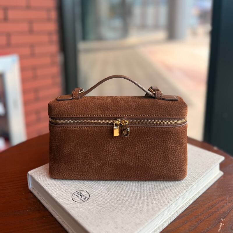 L19 Velvet Suede Lunch Box Bag Original Leather Top Layer Cowhide Small Square Bag Exquisite Handbag Single Shoulder Crossbody Bag
