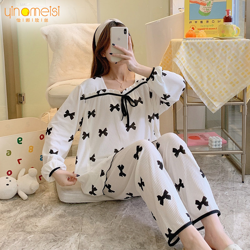 Lunar Subsuit Spring Autumn Pure Cotton Postnatal Pregnant Woman Sleepwear Autumn Gestation Special Two Sets Maternal Lactation Conserved-Taobao