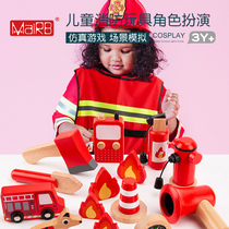 Firefighter wooden toy set Kindergarten police station role playing simulation fire extinguisher water gun learning training
