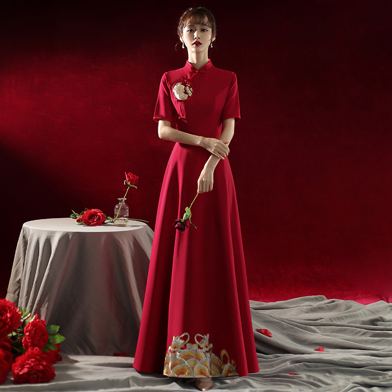 Toast bridal cheongsam 2021 new summer red wedding little evening dress dress female plus size choir performance