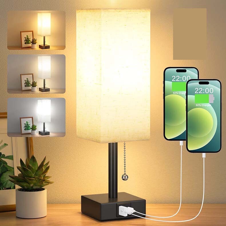 Cross-Border Amazon Linen 90 Square-Shaped Table Lamp with Zipper Switch, Three-Color Temperature Dimming, A+C USB Charging Cross-Border Amazon Linen 90 Square-Shaped Table Lamp with Zipper Switch, Three-Color Temperature Dimming, A+C USB Charging