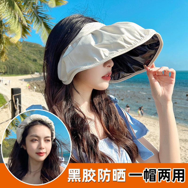Shell Hat for Women, Uv Protection, Summer Sunshade, Black Rubber Visor Hat, Sun Protection Hat, Large Brim Sun Hat for Summer