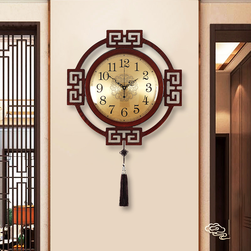 New Chinese hanging bell sitting room mute wooden clock hanging wall clock personality creative decoration hanging watch classical quartz clock-Taobao