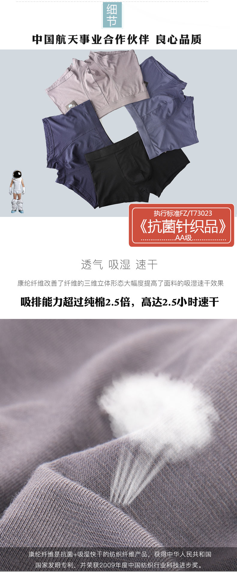 中国航天内衣供应商 康纶航天 男兰精莫代尔抗菌内裤 4条 图5
