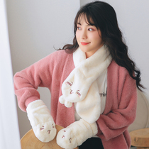 Scarf women winter Joker collar Korean version of neck protection autumn and winter warm collar new cute girl gloves two-piece