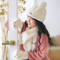 Hats scarves gloves three-piece sets of one-piece girly girls Christmas gift boxed sets winter gloves to keep warm