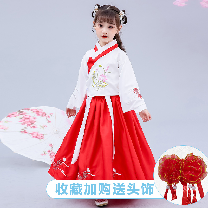 Girls cổ trẻ em công chúa cổ tích váy váy gió của Trung Quốc được cải thiện Han váy quần áo guzheng chương trình cho trẻ em