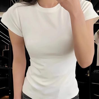 Moses queen polo, a slim and elastic slim spring and summer inner round neck short-sleeved t-shirt for women