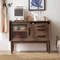 Dining side cabinet narrow ultra-thin solid wood integrated by wall light and luxurious modern minimalist living-room side cabinet kitchen floor