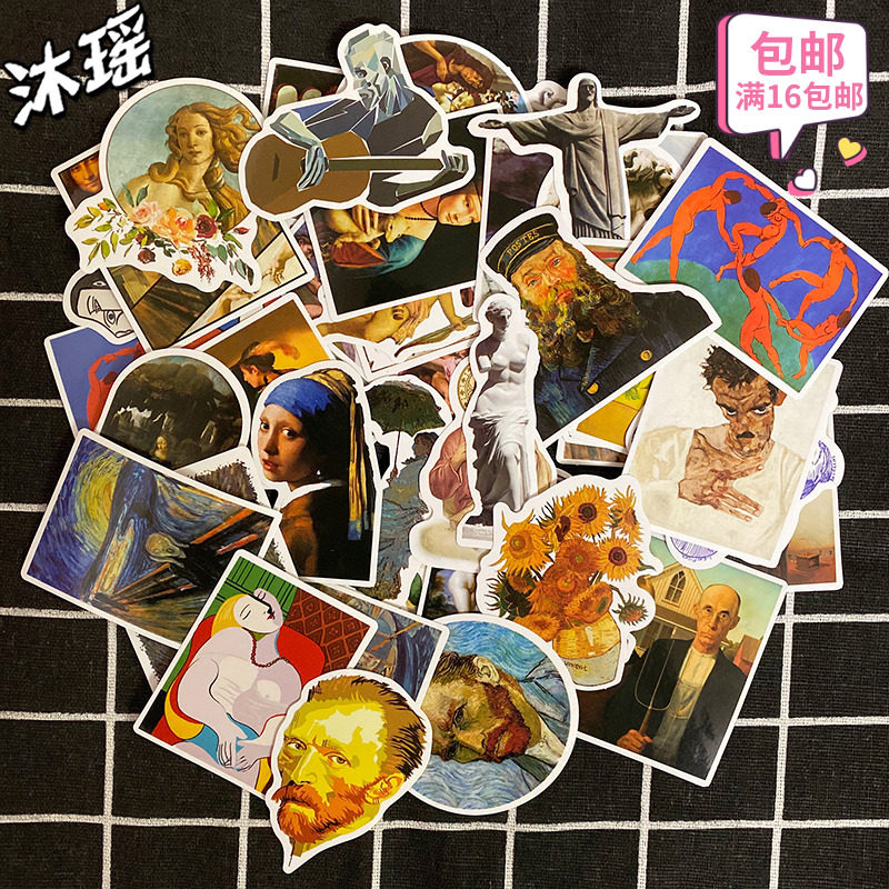 Handbill sticker 50 Zhang artist paintings Van Gogh oil painting Retro famous painting art art and art hand ledger notebook paste