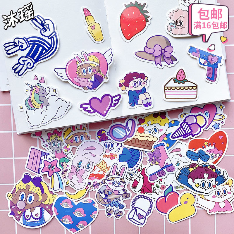 35 Korean ins cute cartoon girls heart notebook stickers mobile phone protective shell insulation cup decorative stickers