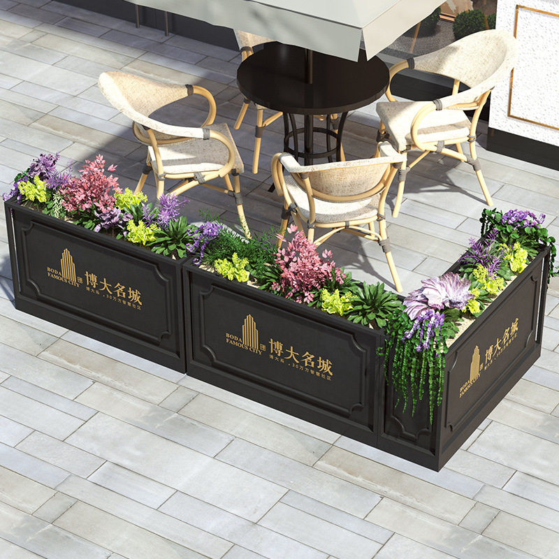 Modern shopping mall creative outdoor wrought iron flower stand restaurant peripheral planting large flower trough milk tea shop partition fence