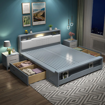 Solid wood bed 1 8 m Double master bedroom with large bed modern minimalist small family Type 1 5 teenagers grey bookshelf storage bed