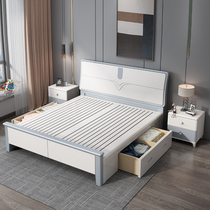 White solid wood bed 1 8 m Double master bedroom with large bed Modern minimalist Small family Type 1 5 Teenage Girl storage bed
