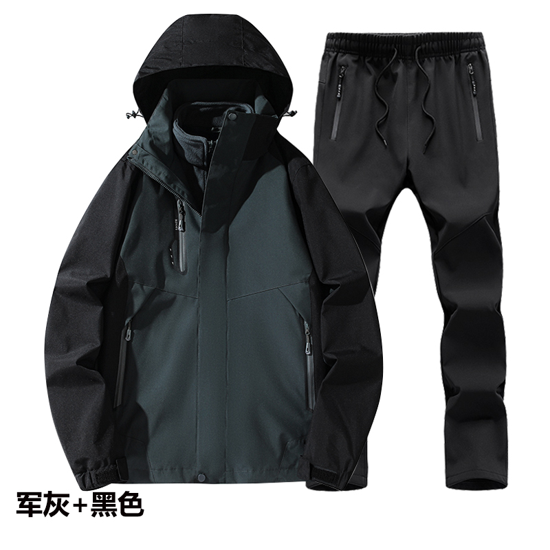 Autumn-winter sub-machine clothes men's three-in-one detachable plus suede thickened windproof and waterproof couple's submachine clothes full set of men-Taobao