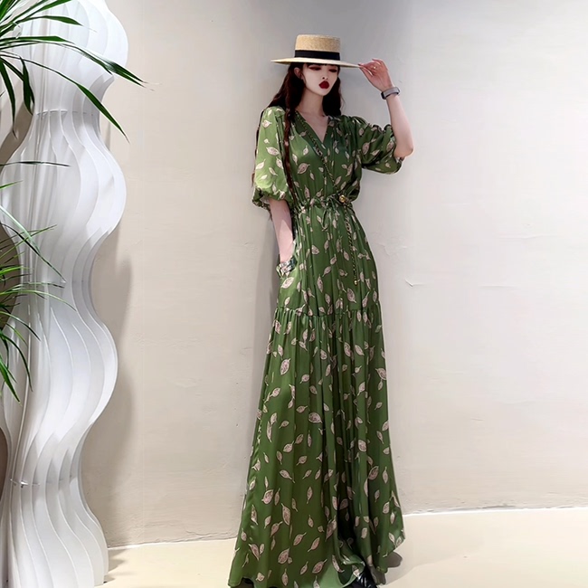 Extended Version Ankle-Length Dress for Tall People, Waist-Cinching, French Style, Plus Size, Slightly Chubby mm 90kg Slimming Long Dress for Summer Extended Version Ankle-Length Dress for Tall People, Waist-Cinching, French Style, Plus Size, Slightly Chubby mm 90kg Slimming Long Dress for Summer
