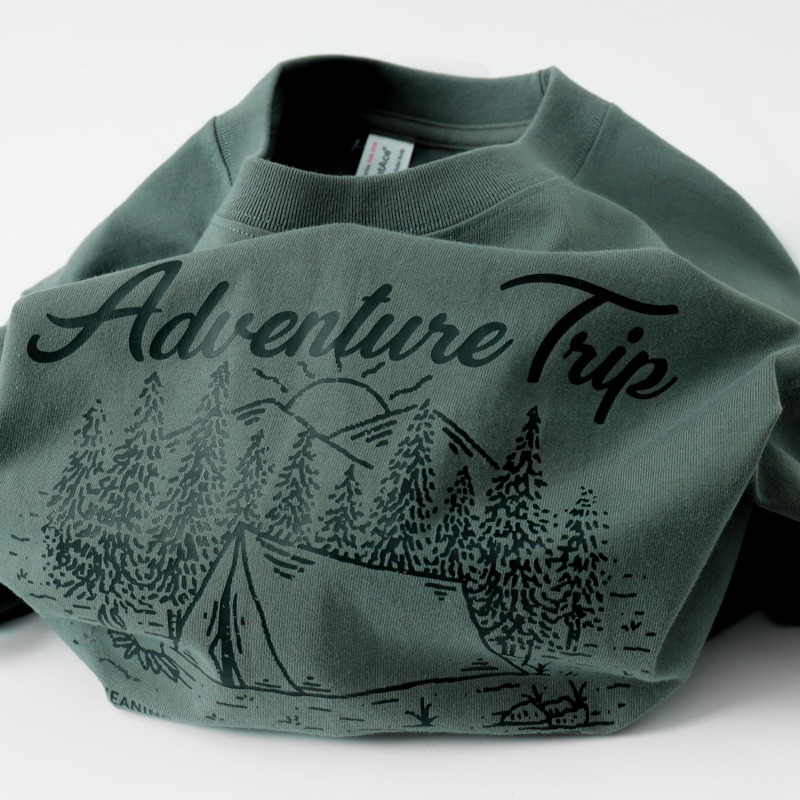 270g Heavyweight Moss Green Crew Neck Printed Short-Sleeve T-Shirt for Men, Dark Green Olive Green American Retro Top for Women, Summer