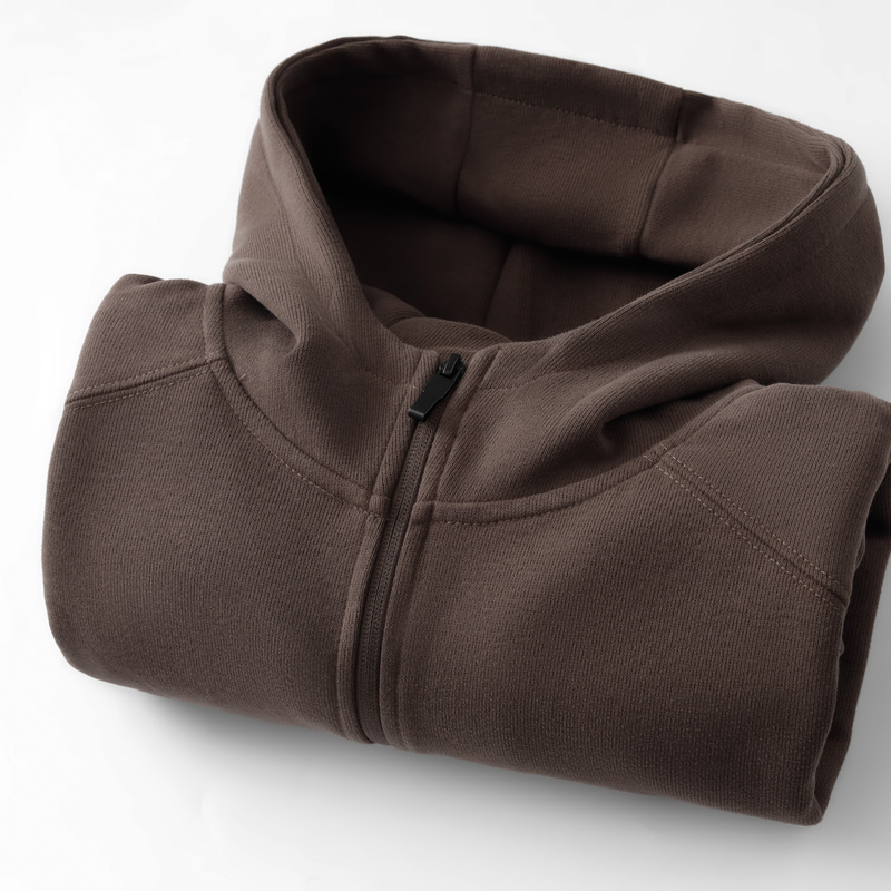 Men's Dark Brown Sweatshirt 500g Heavyweight Brown Hooded Cardigan Jacket Loose Zipper Top for Women