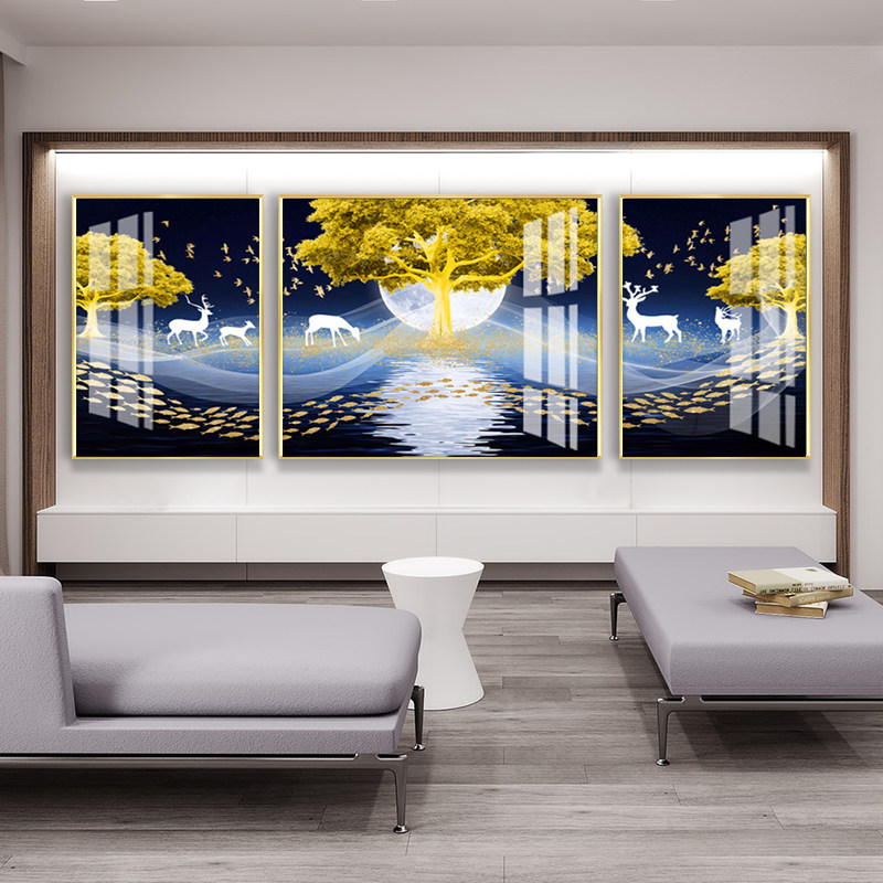 Living Room Decoration Painting Modern Minimalist Wall Painting Sofa Background Wall Hanging Painting Atmosphere Light Extravagant Triptych New Chinese Hung Painting