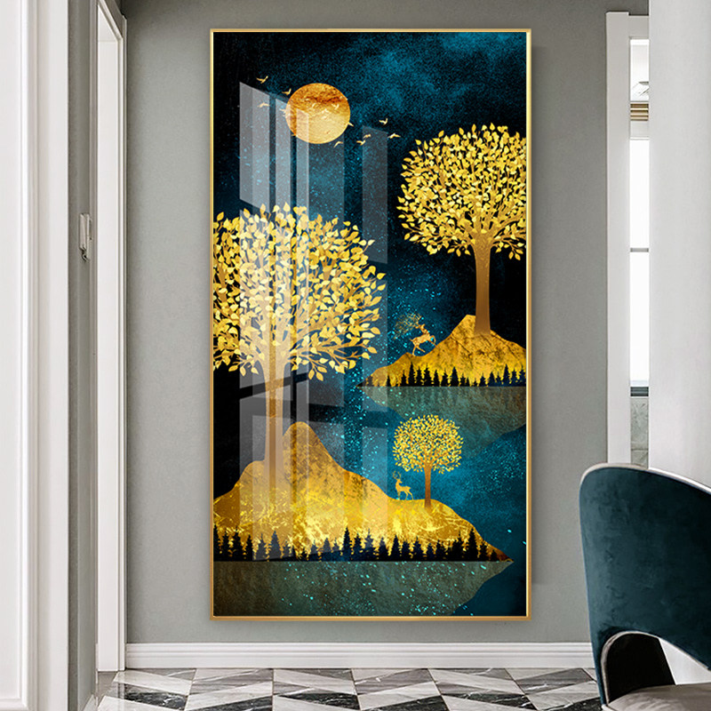 Modern minimalist entrance to the family Xuanguan Decorative Painting Vertical version crystal porcelain painting Living room hanging painting New Chinese corridor light and luxurious aisle painting