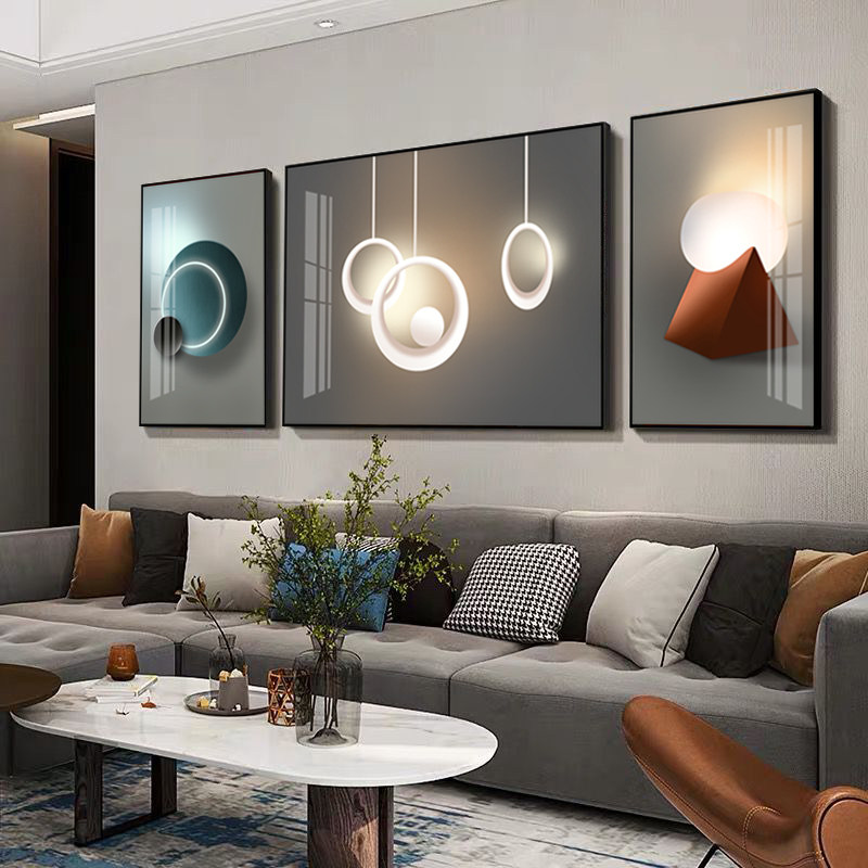 Light Extravagant Living Room Decoration Painting Modern Minimalist Sofa Background Wall Triple Painting Murals Creativity Matching Genguan Hanging Paintings