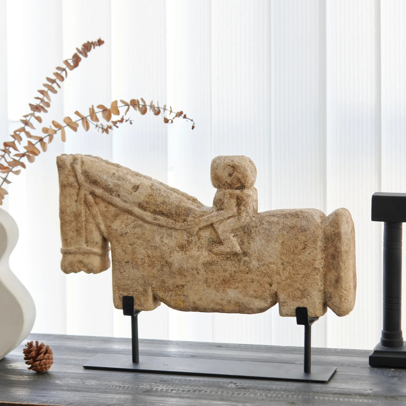 New Chinese-Style Retro Abstract Creative Horse Riding Sculpture Ornament for Living Room Entrance, Tv Cabinet, and Tabletop Decoration