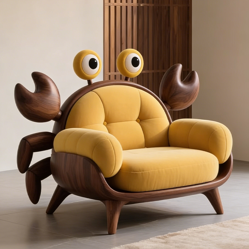 New Chinese-Style Walnut Wood Crab-Shaped 2026 New Model Single Sofa Chair Leisure Chair Cartoon Cute Living Room Furniture