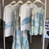 Пляжное летнее платье, футболка, комплект, семейный стиль