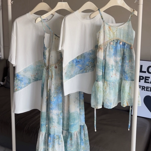 Пляжное летнее платье, футболка, комплект, семейный стиль